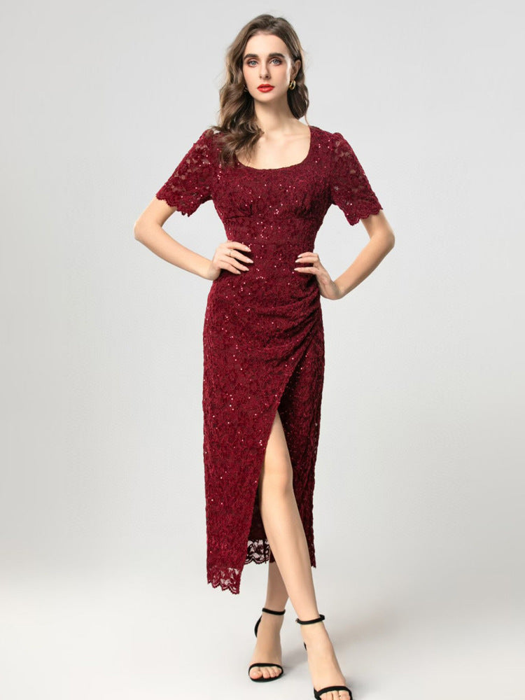 Robe Longue Bohème en Dentelle Fendue pour Vacances — détail 2 | Porivana
