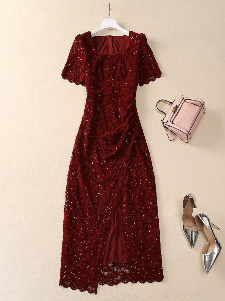 Robe Longue Bohème en Dentelle Fendue pour Vacances — détail 3 | Porivana