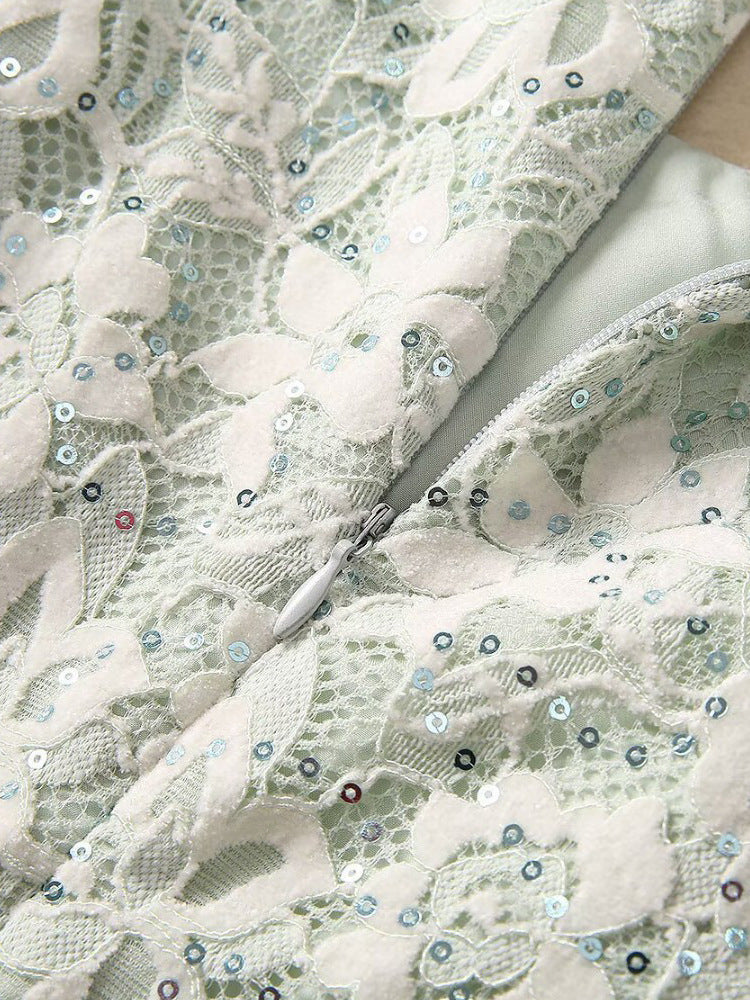 Robe Longue Bohème en Dentelle Fendue pour Vacances — détail 4 | Porivana