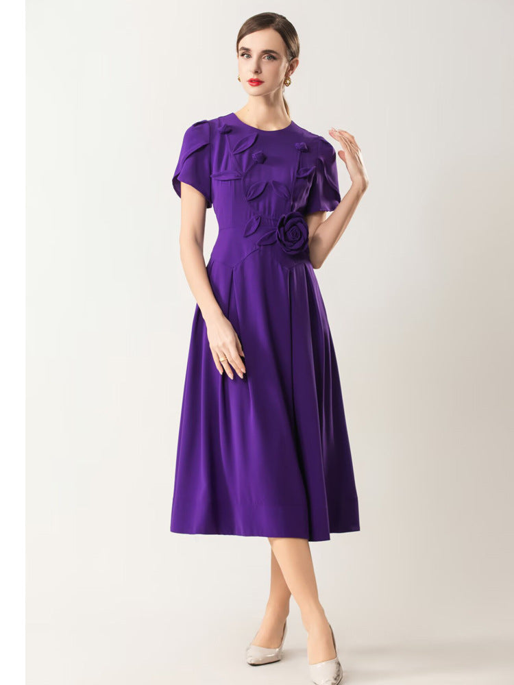 Robe Courte Cintrée à Fleur 3D pour Soirée Cocktail — détail 2 | Porivana