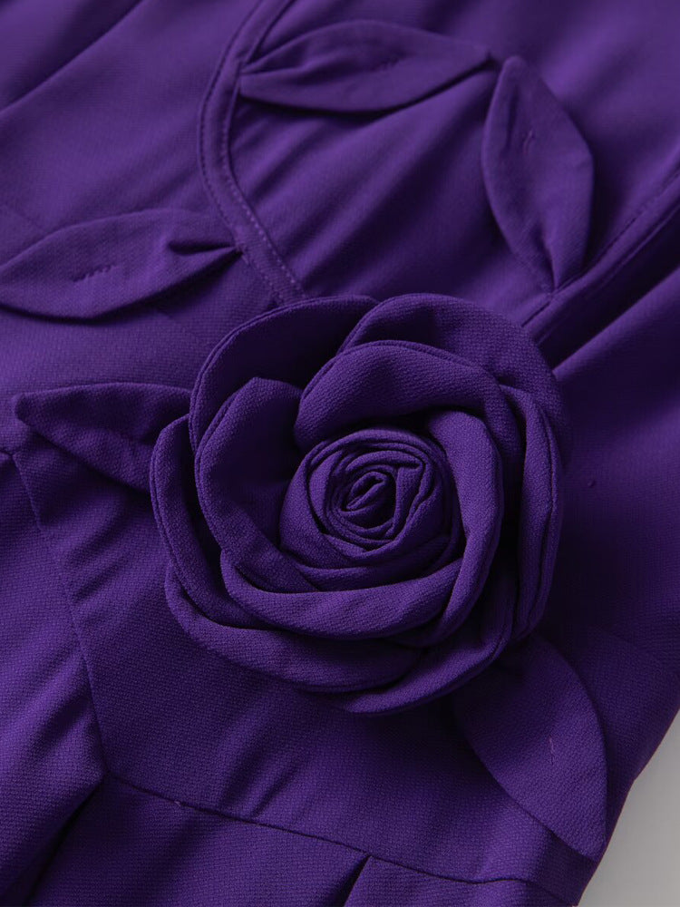 Robe Courte Cintrée à Fleur 3D pour Soirée Cocktail — détail 3 | Porivana