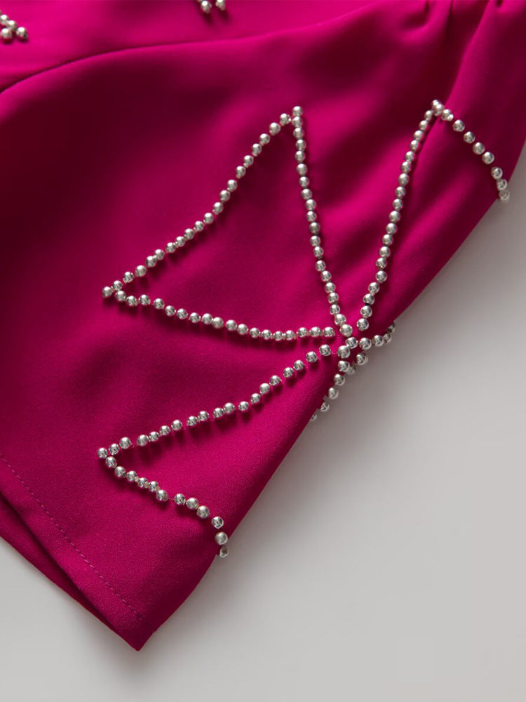 Robe Courte Brodée à Étages pour Plage — rose fuchsia — détail 3 | Porivana