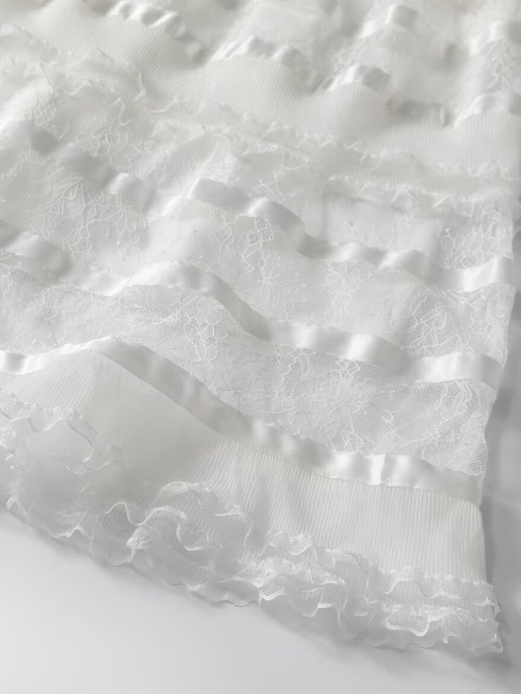 Robe Courte en Dentelle à Volants pour le Quotidien — blanc — détail 3 | Porivana