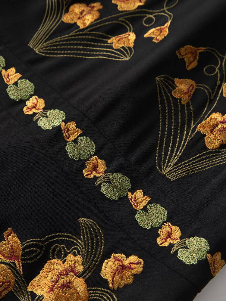Robe d'Été Boutonnée Style Casual — noir — détail 3 | Porivana