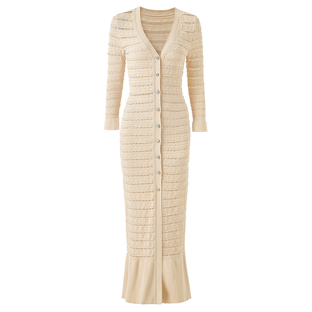 Robe Midi Boutonnée en Maille Ajourée pour Soirée — détail 6 | Porivana