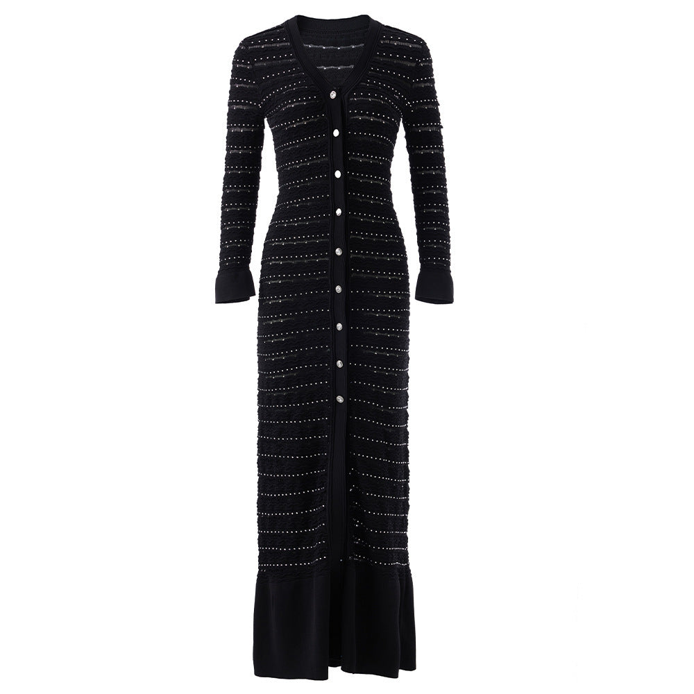 Robe Midi Boutonnée en Maille Ajourée pour Soirée — détail 5 | Porivana
