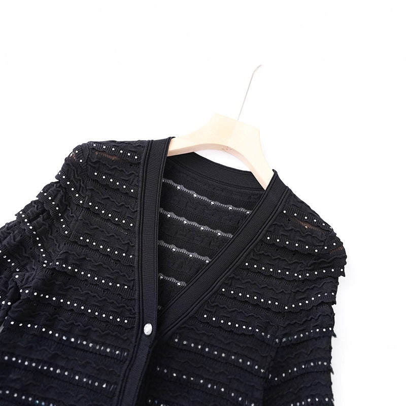 Robe Midi Boutonnée en Maille Ajourée pour Soirée — détail 2 | Porivana