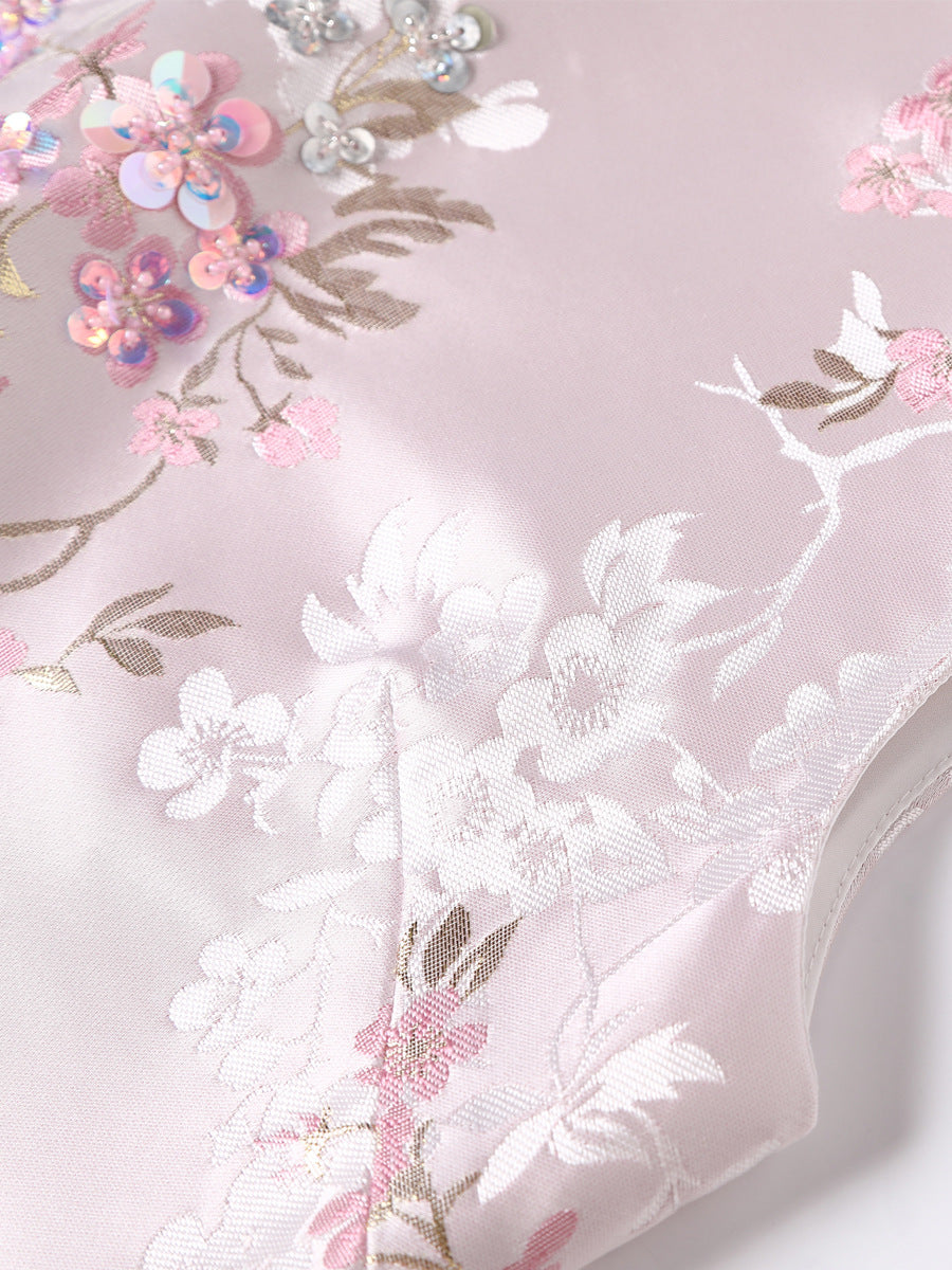 Robe d'Été Légère à Fines Bretelles pour Plage — rose poudré — détail 3 | Porivana