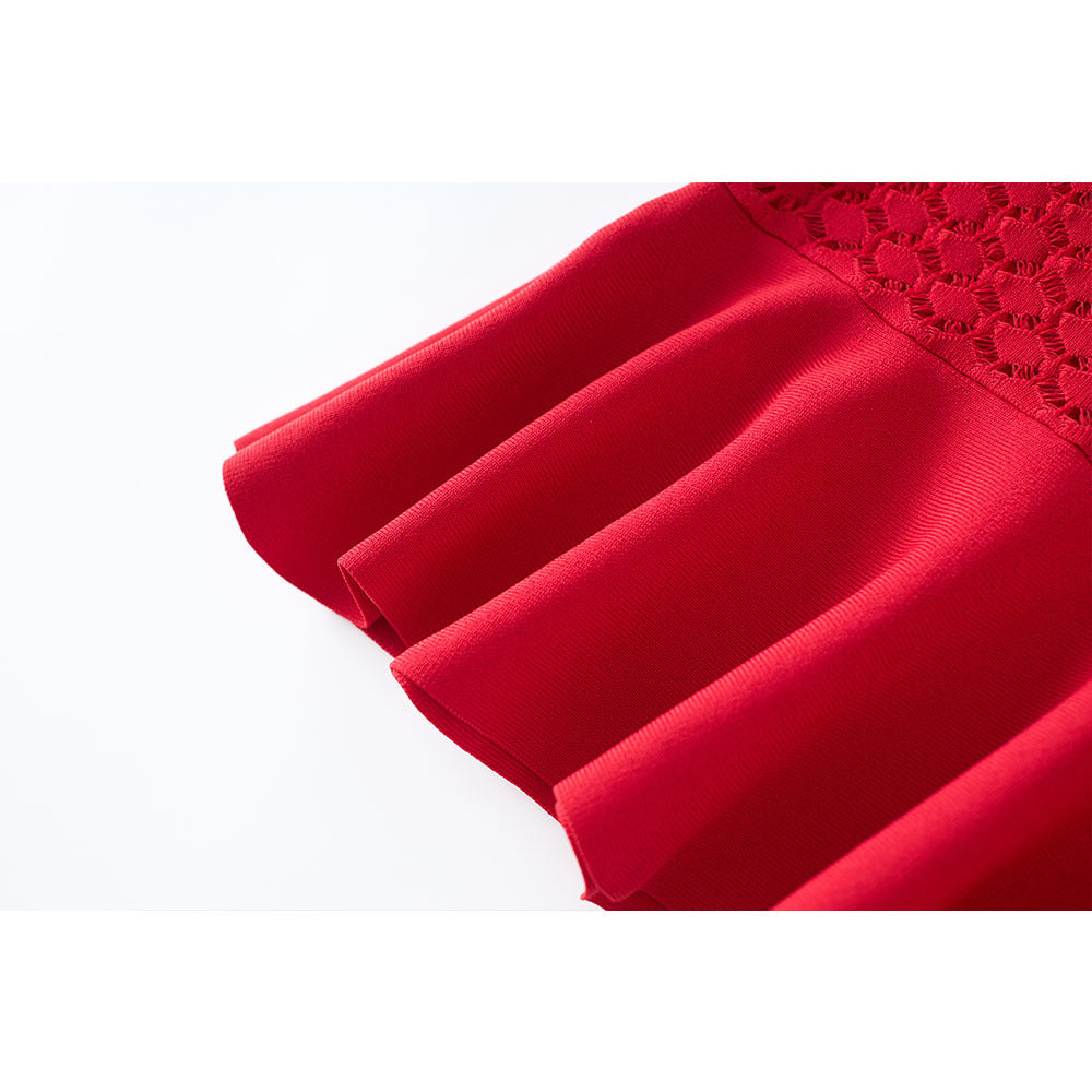 Robe en Maille Mi-Longue Extensible pour Bureau — rouge — détail 4 | Porivana