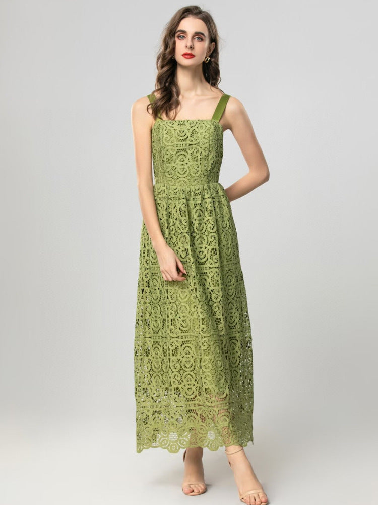 Robe Longue Élégante Fendue pour Soirée — verte — vue principale | Porivana