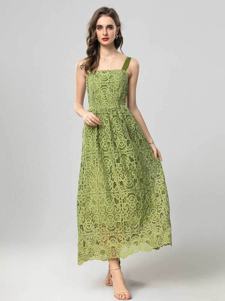Robe Longue Élégante Fendue pour Soirée — verte — détail 2 | Porivana
