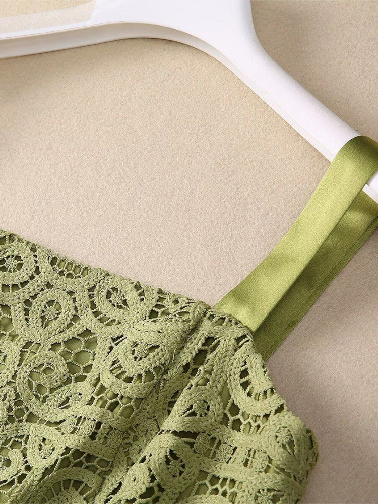 Robe Longue Élégante Fendue pour Soirée — verte — détail 3 | Porivana