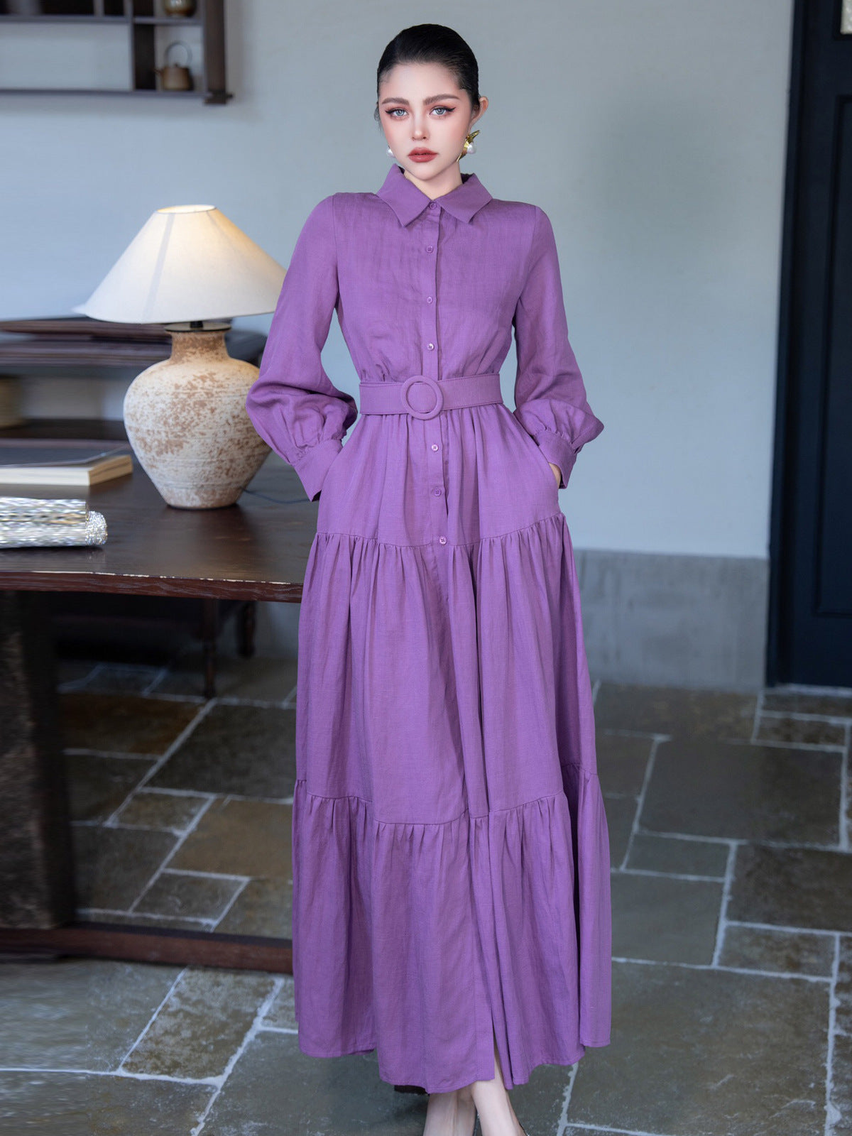 Robe Longue Fluide à Volants pour Vacances — vue principale | Porivana