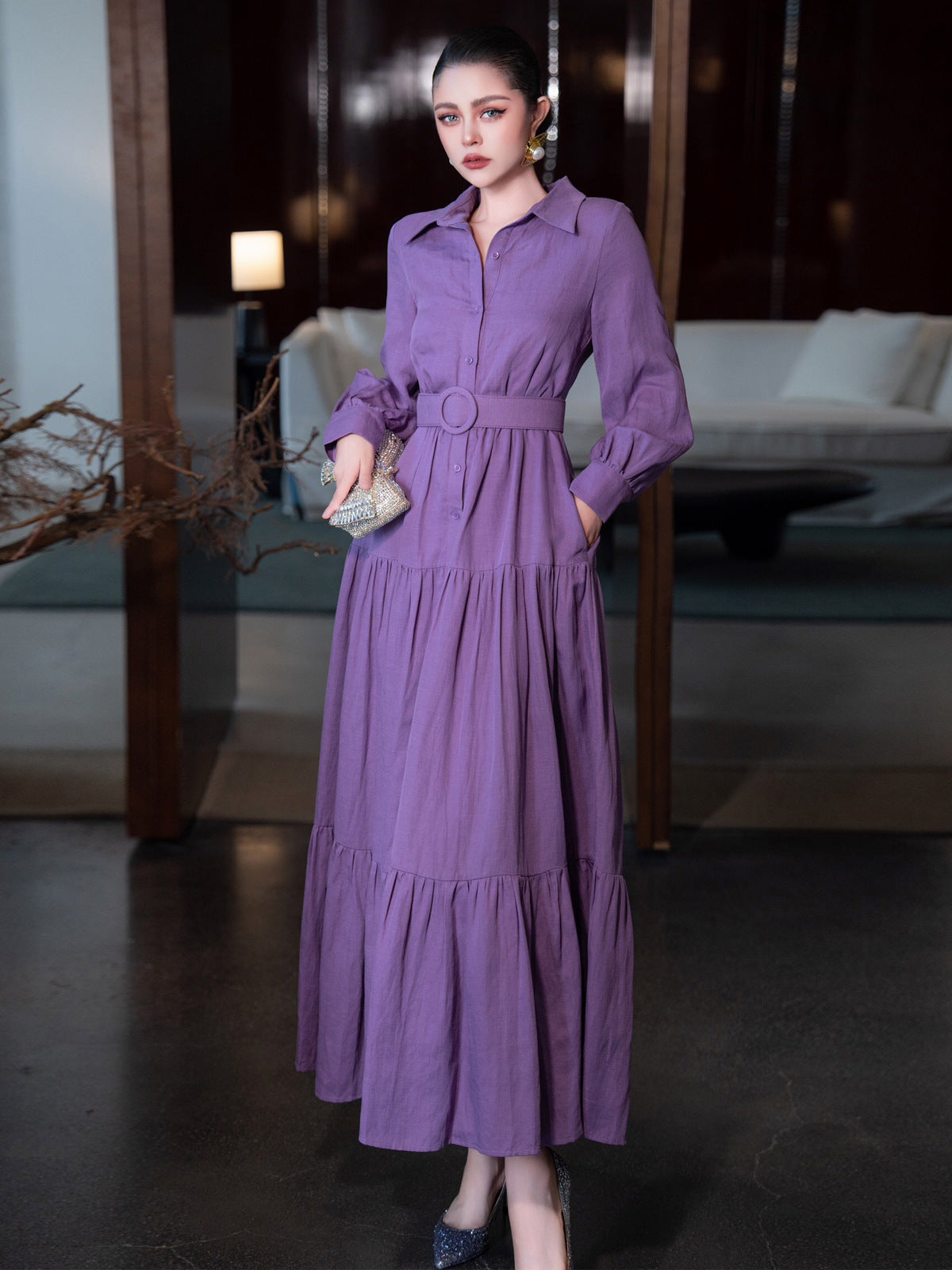 Robe Longue Fluide à Volants pour Vacances — détail 2 | Porivana