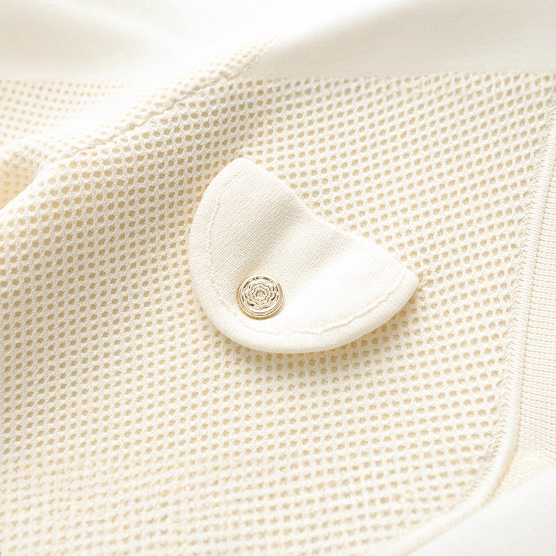 Robe Longue Satinée Boutonnée Style Chemisier pour Réception — blanc — détail 4 | Porivana